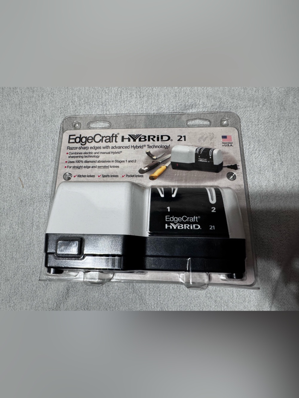 NEW NEVER USED. EdgeCraft Hybrid 21 Knife Sharpener - Black, White, Gray